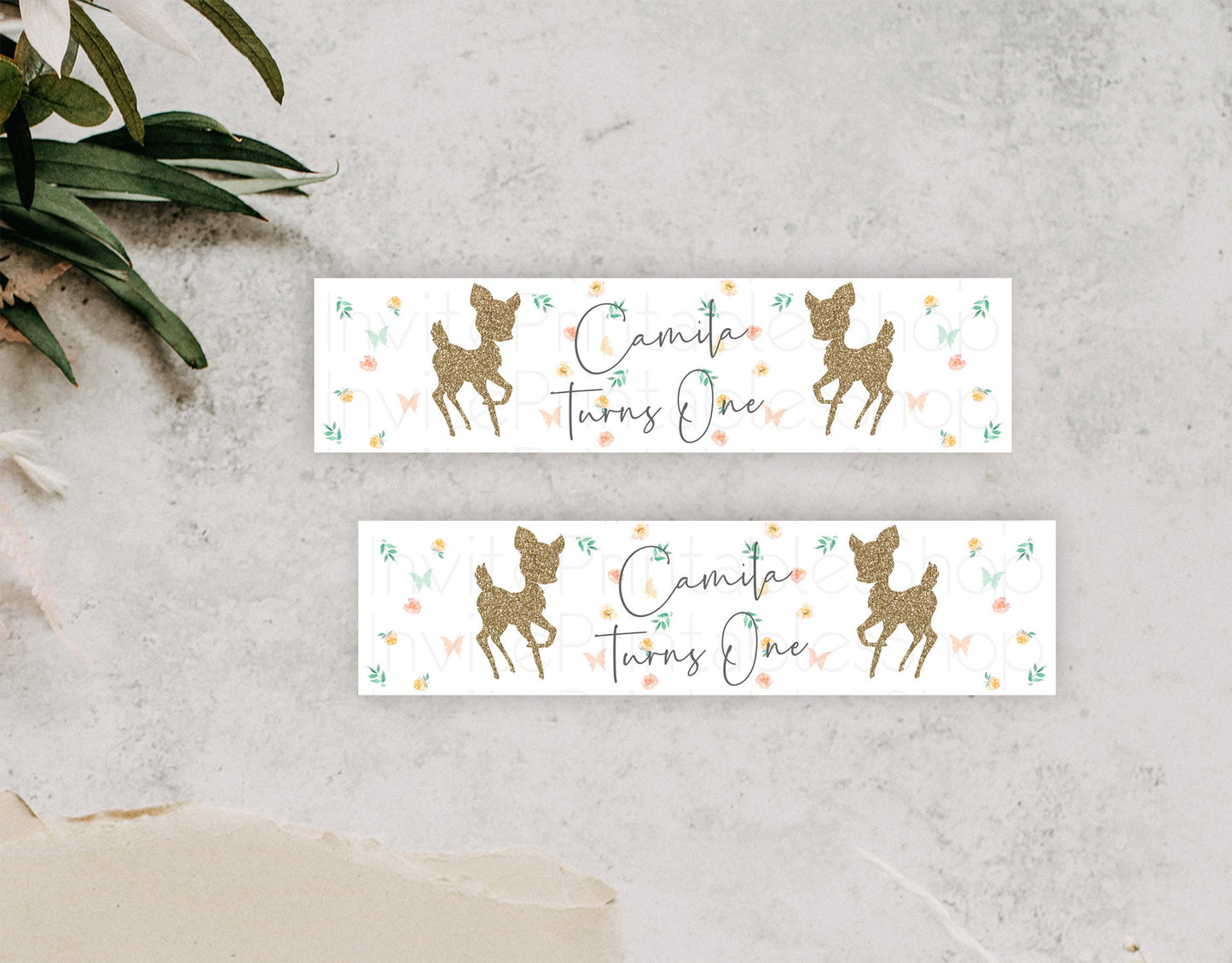 Fawn Deer Water Label Template Pastel Floral Deer Enchanted Forest Butterfly Party Decor Birthday Baptism Baby Shower Bridal Shower D10355