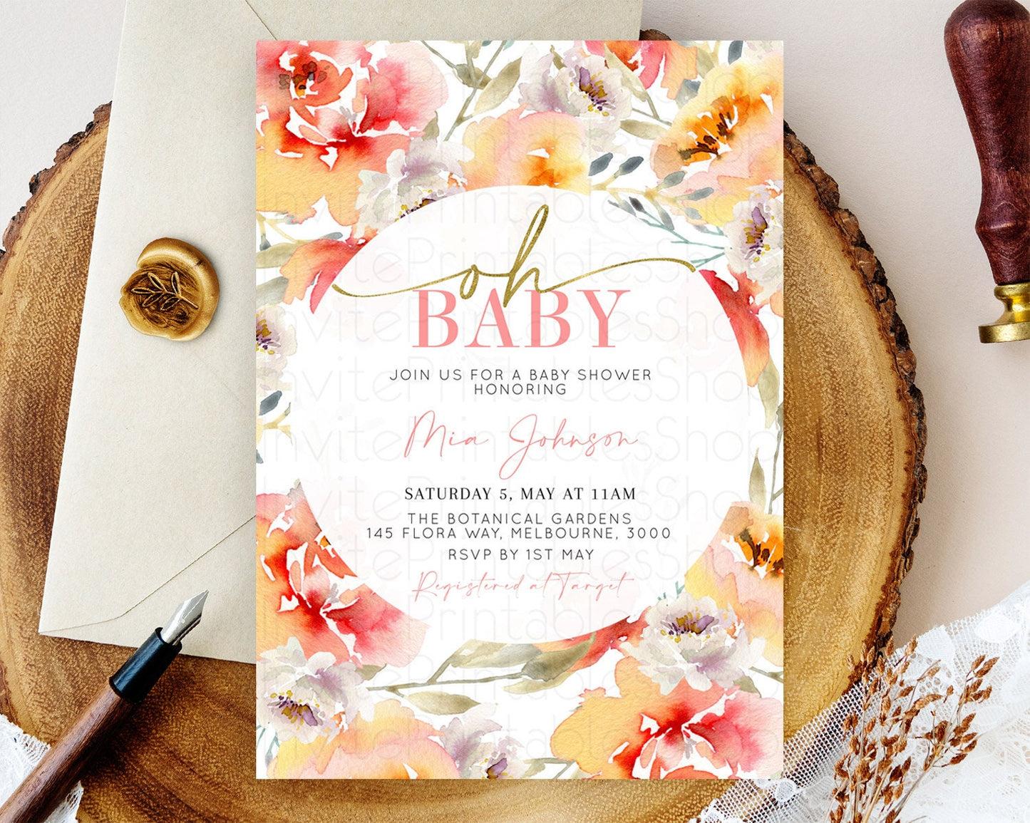 Wildflower Baby Shower Invitation Secret Garden Baby Shower Invitation Pastel Flowers Invite Enchanted Garden Shower Floral Theme D10280