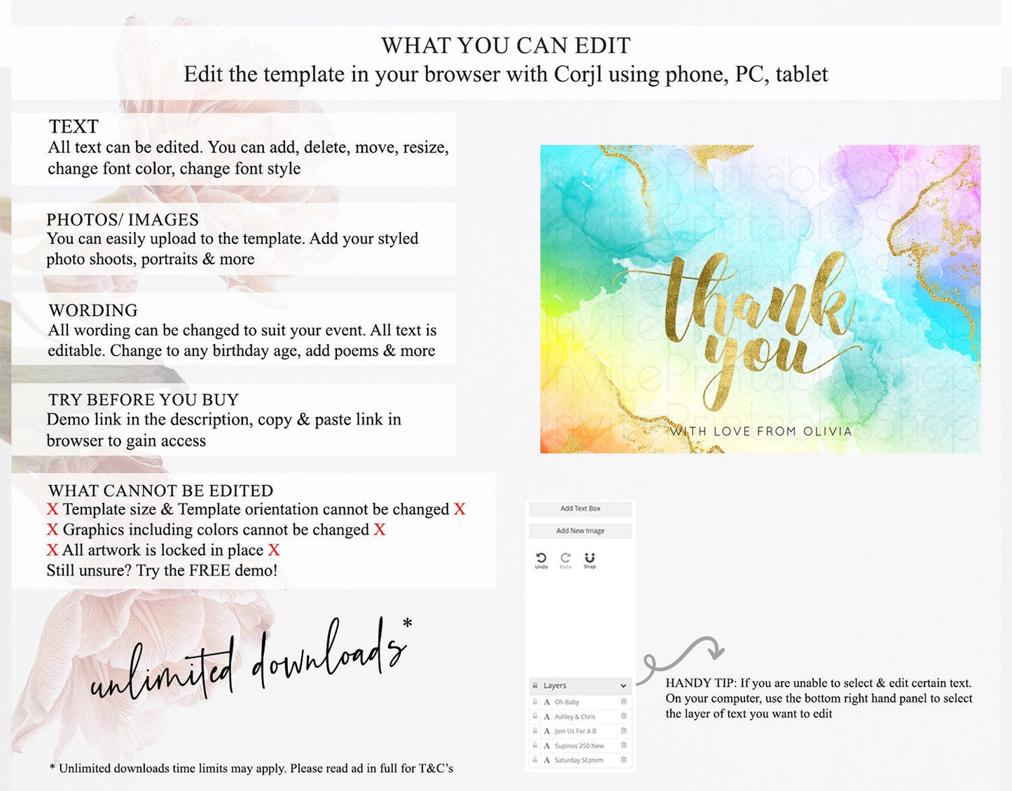 Pastel Thank You Rainbow Thank You Card Colorful Pastel Birthday Thank You Card Confetti Watercolor Pastel Teacher Thank You Cards D10392