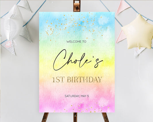 Pastel Welcome Sign Pastel Rainbow Welcome Sign Colorful Rainbow Confetti Watercolor Glitter Pastel First Birthday Welcome Sign D10483