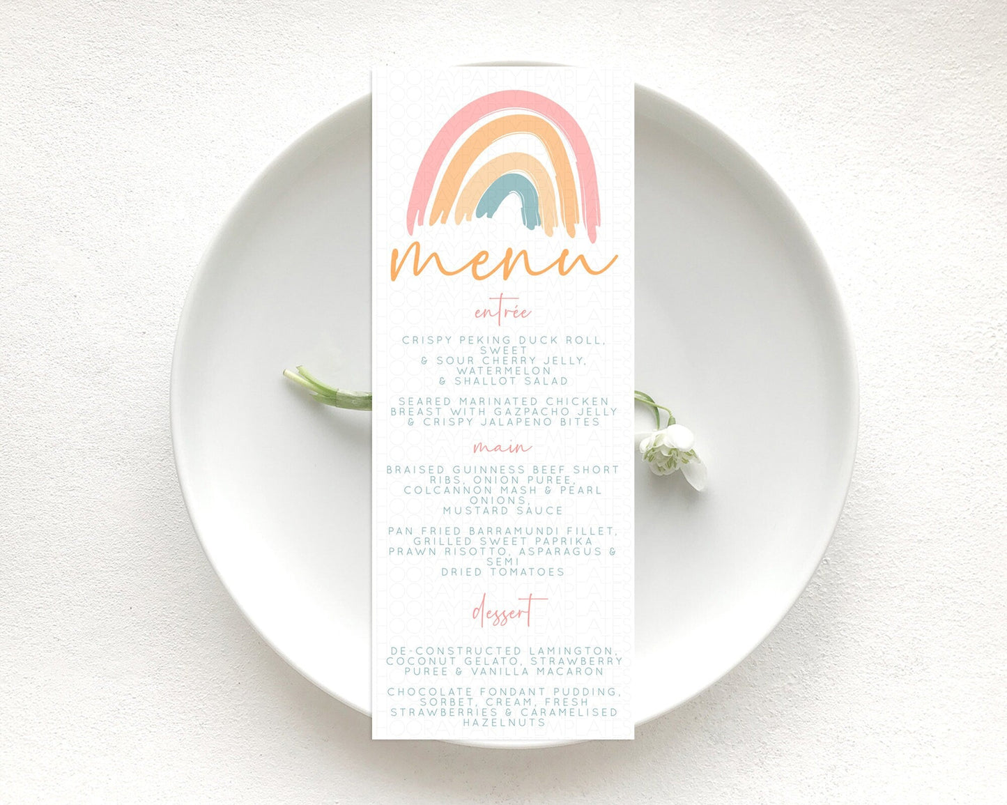 Pastel Rainbow Menu Boho Rainbow Menu Template Rainbow Boho Table Decor Pastel Rainbow Dinner Dessert Menu Rainbow Party Food Menu D10351