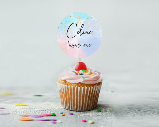 Editable Rainbow Cupcake Toppers Pastel Cupcake Toppers Colorful Pastel Wate