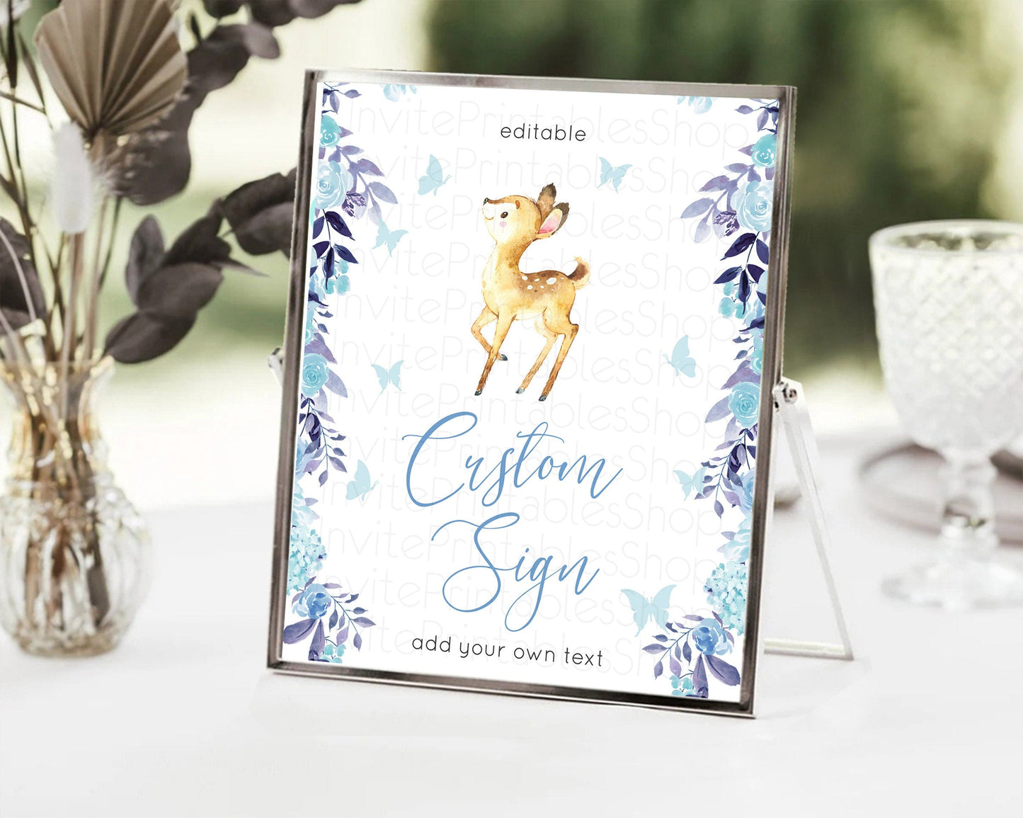 Fawn Deer Sign Pastel Floral Deer Table Sign Decor Enchanted Forest Butterfly Party 1st Birthday Baptism Baby Shower Bridal Shower D10917