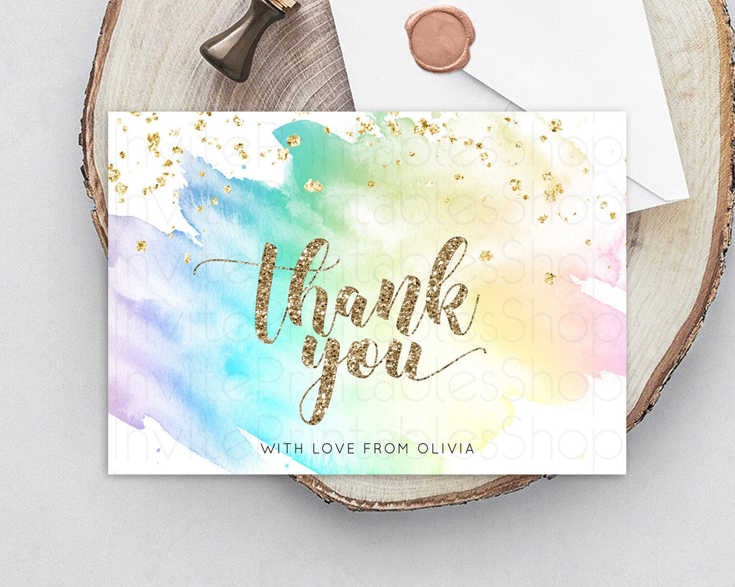 Pastel Thank You Rainbow Thank You Card Colorful Pastel Birthday Thank You Card Confetti Watercolor Pastel Teacher Thank You Cards D10259