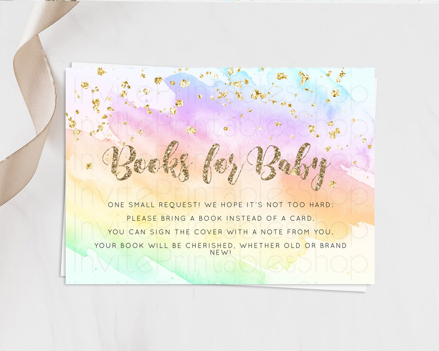 Pastel Books For Baby Card Pastel Rainbow Book Insert Colorful Ombre Watercolor Book Card Confetti Glitter Baby Book Poem Request D10643