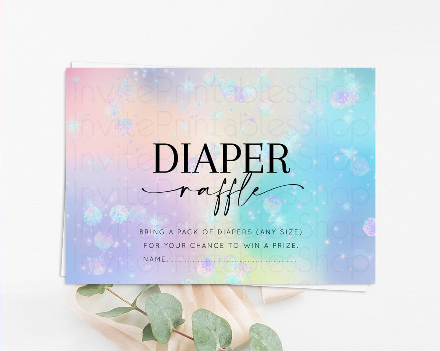 Rainbow Diaper Raffle Card Pastel Diaper Insert Colorful Pastel Watercolor Ombre Diaper Ticket Iridescent Sprinkles Raffle Game D10665