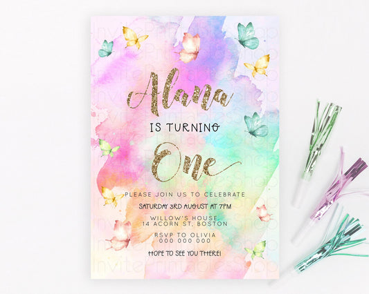 Editable Pastel Butterfly Birthday Invitation Butterfly Birthday Invitation