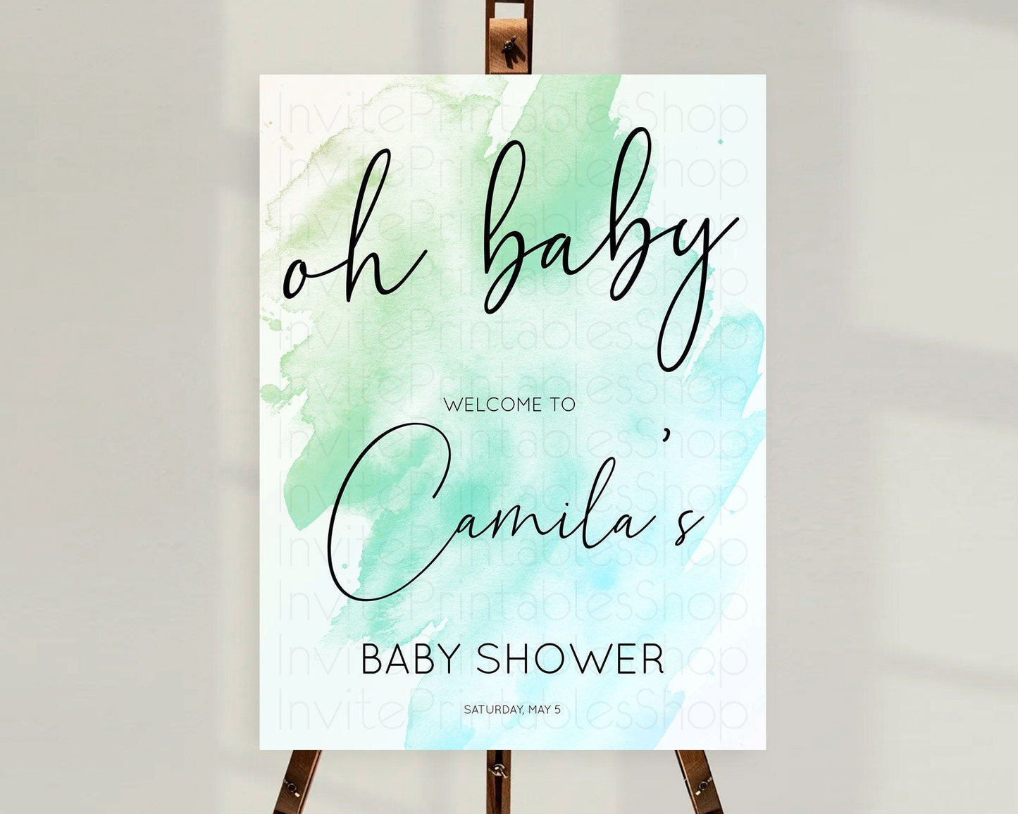 Green Baby Shower Welcome Sign Green Watercolor Welcome Board Pastel Green Party Decor Splash Welcome Poster Green Welcome Board D10166