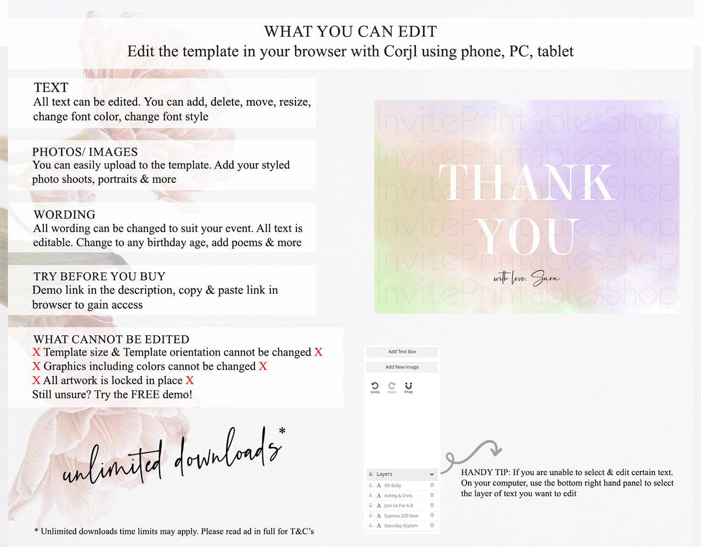 Pastel Thank You Rainbow Thank You Card Colorful Pastel Birthday Thank You Card Confetti Watercolor Pastel Teacher Thank You Cards D10371