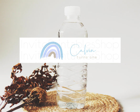 Editable Pastel Rainbow Water Label Template Boho Colorful Rainbow Party Dec