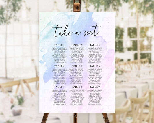 Purple Seating Chart Purple Watercolor Seating Chart Pastel Purple Watercolor Seating Chart Purple Splash Watercolor Gold Décor D10165