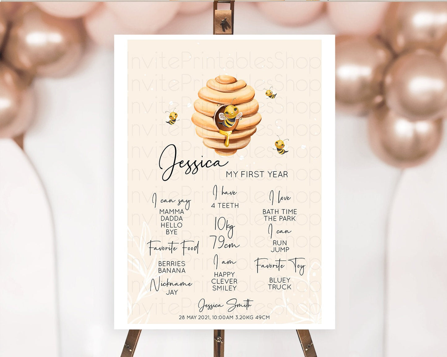 Bee First Birthday Milestone Board Bee Milestone Poster Bee Day Beehive Milestone Sweet Honey Bee Yellow First Birthday Welcome Sign D10754