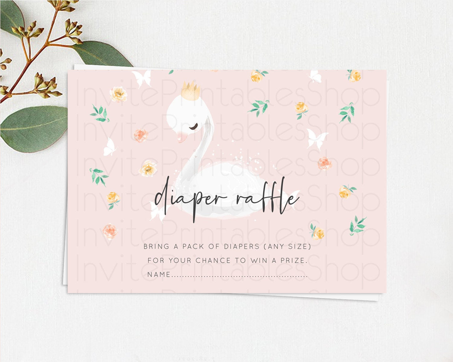Editable Swan Diaper Raffle Card Swan Princess Ballet Diaper Raffle Insert E