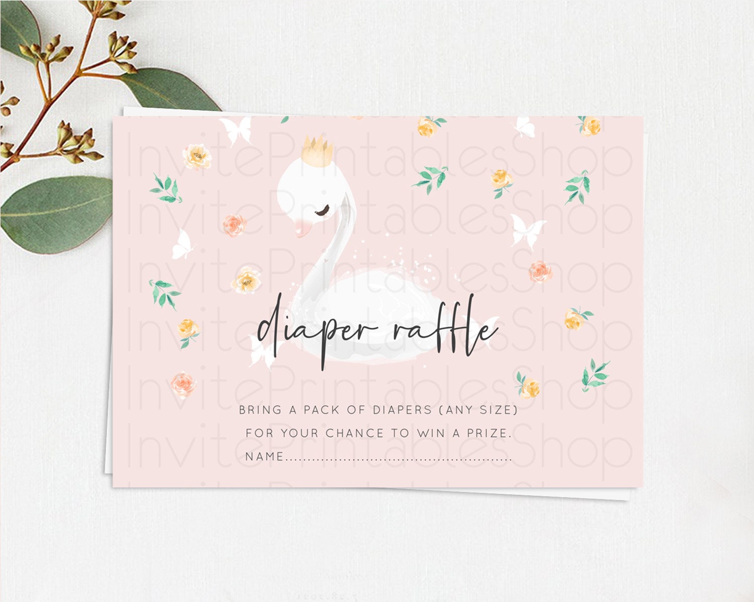 Editable Swan Diaper Raffle Card Swan Princess Ballet Diaper Raffle Insert E