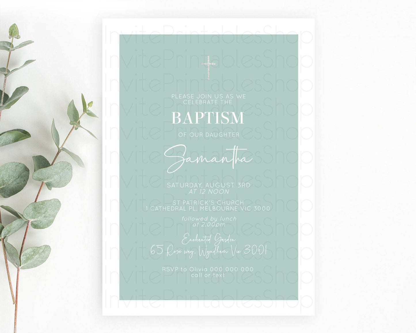 Green Baptism Invitation Plain Green Baptism 1st Birthday Invitation Minimalist Pastel Green Christening Invitation Holy Communion D10736