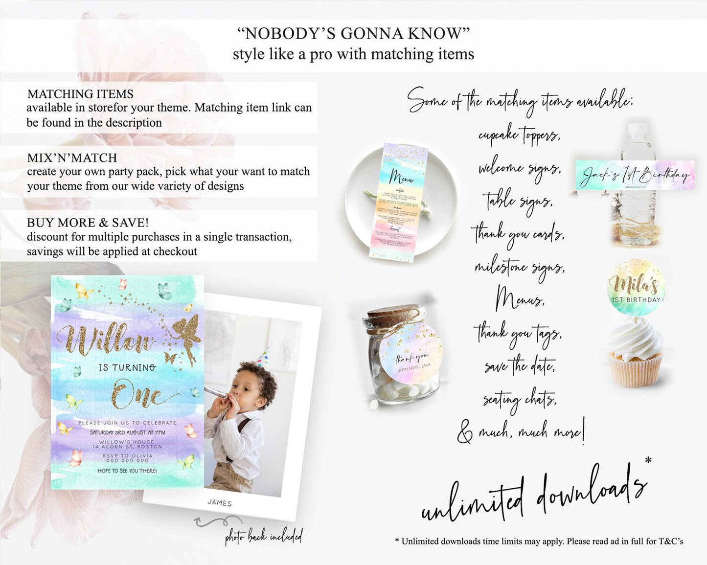 Pastel Fairy Birthday Invitation Pastel Butterflies Fairy Birthday Invitation Rainbow Ombre Watercolor 1st 2nd Birthday Invitation D23317