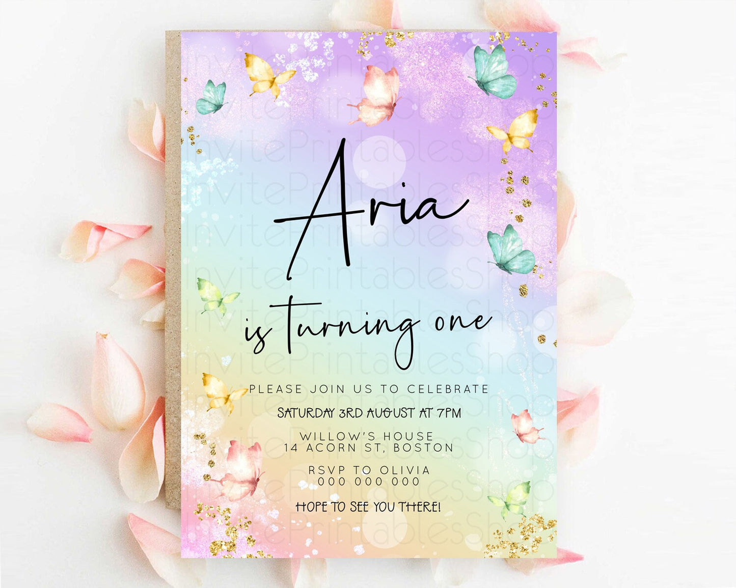 Pastel Butterfly Birthday Invitation Butterfly Birthday Invitation Whimsical Butterfly Enchanted Garden 1st 2nd Birthday Invitation D23143