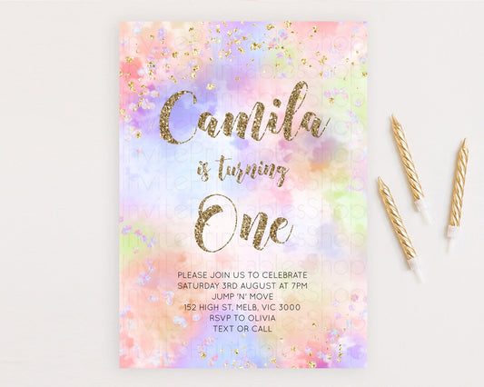 Editable Rainbow Birthday Invitation Colorful Pastel Watercolor Invitation G