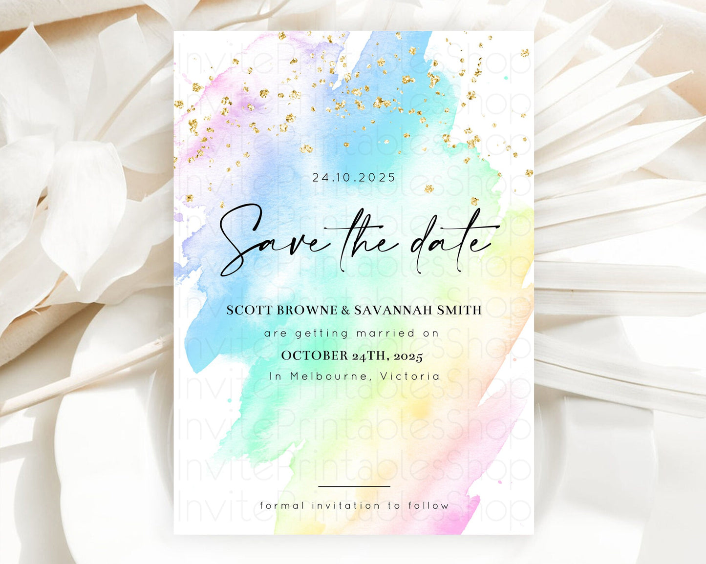 Pastel Save The Date Template Pastel Ombre Rainbow Watercolor Colorful Party For Birthday Baptism Baby Shower Wedding Bridal Shower D10640