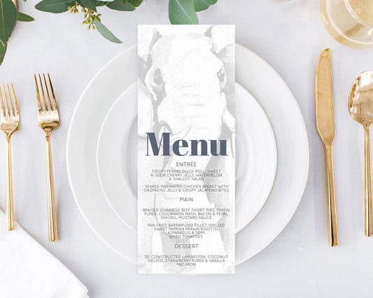 Editable Elephant Menu Elephant Menu Template Elephant Safari Zoo Table Deco