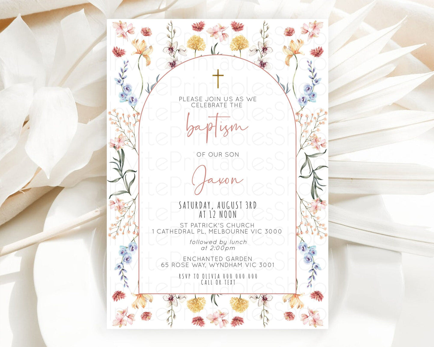 Secret Garden Baptism Invitation Wildflower Baptism Birthday Invite Pastel Flowers Christening Invite Enchanted Garden Boho Floral D10682
