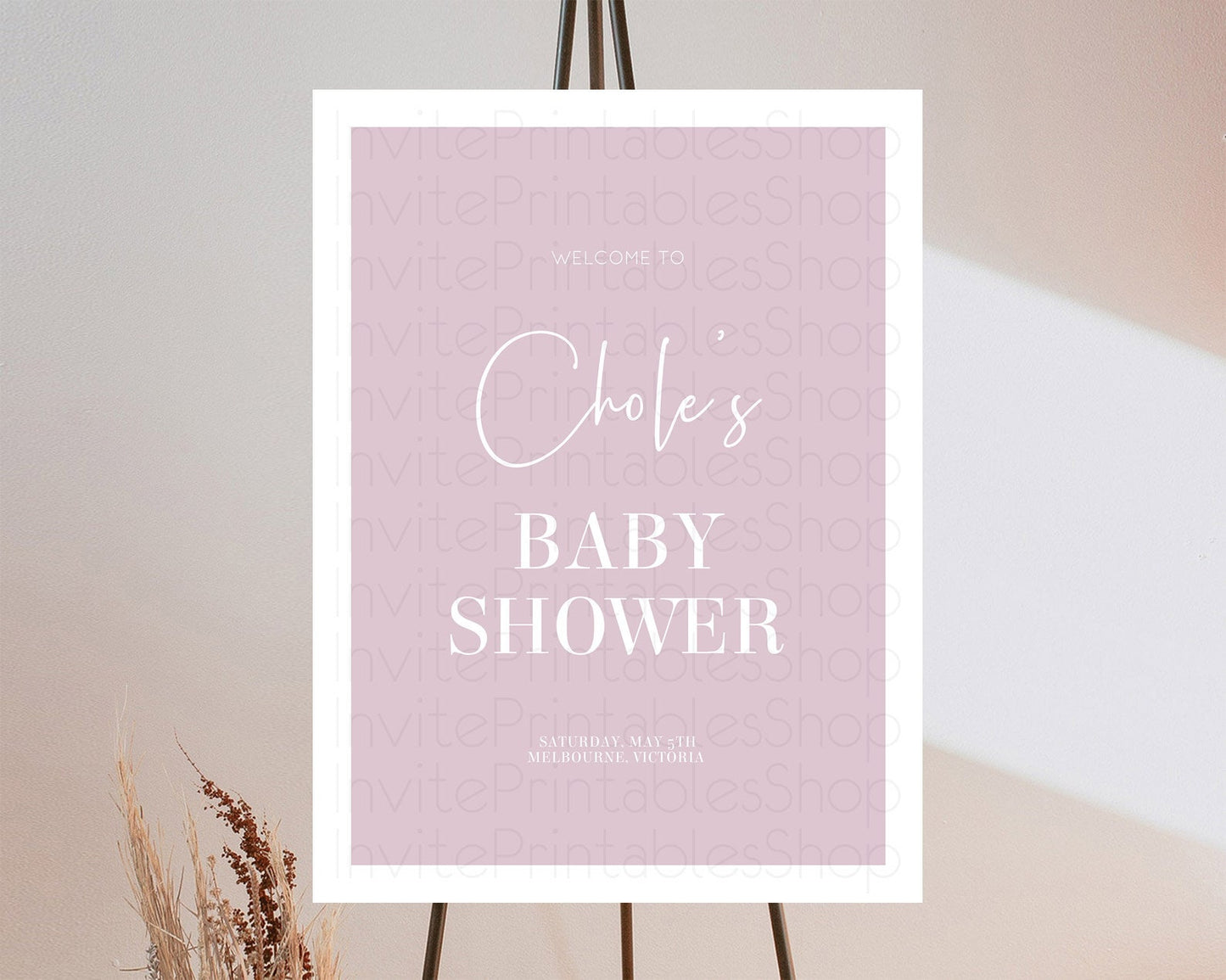 Pink Baby Shower Welcome Sign Plain Pink Welcome Board Minimalist Pastel Pink Welcome Poster Modern Pink Minimal Welcome Sign D10940