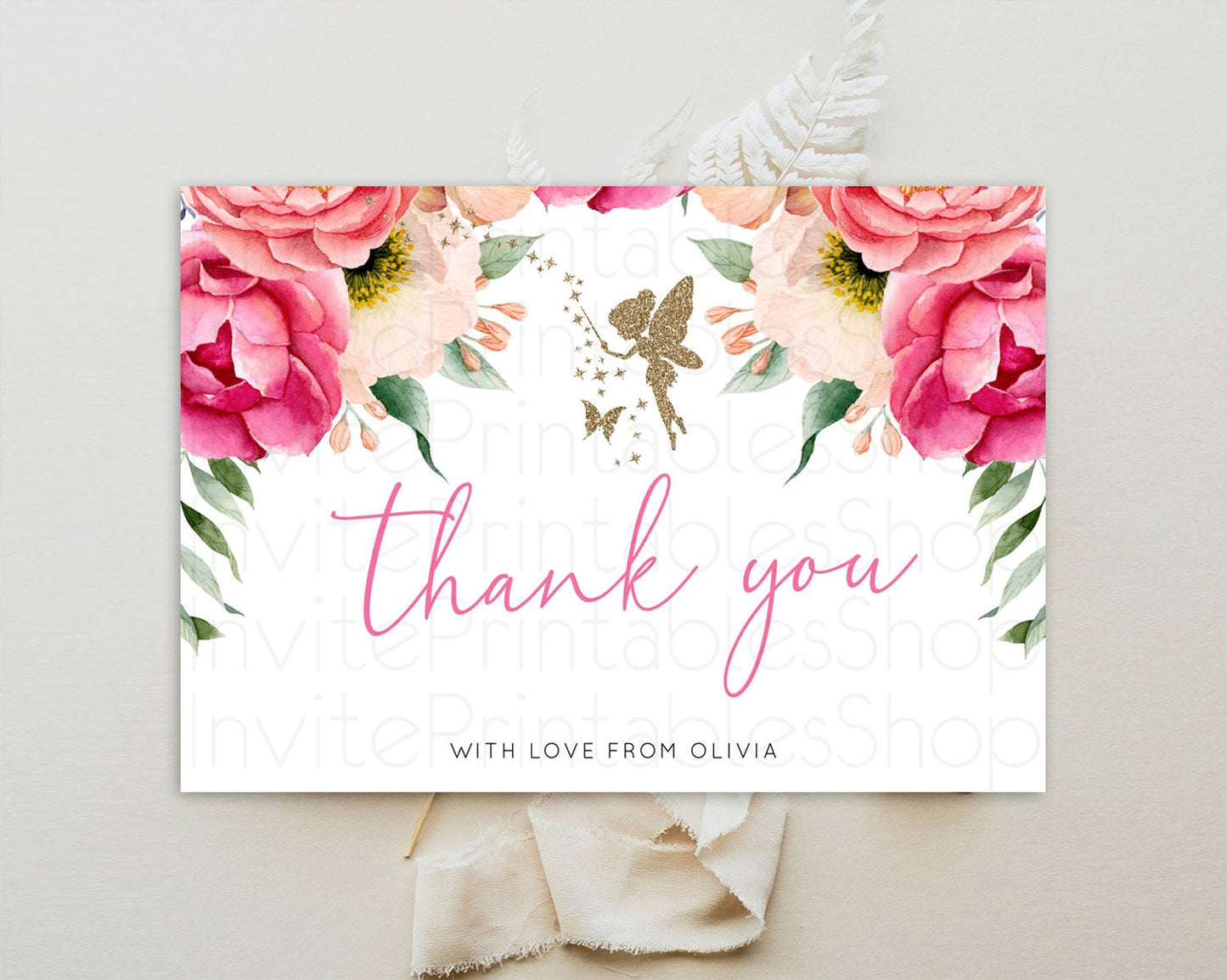 Fairy Thank You Fairy Thank You Card Enchanted Garden Pastel Butterfly Birthday Thank You Floral Secret Garden Teacher Thank You D10883