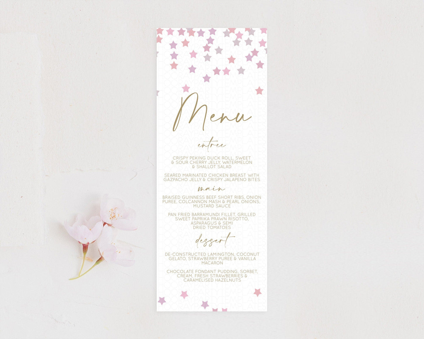 Star Menu Template Pastel Stars Menu Shooting Star Twinkle Little Star Decor Rainbow Colorful Confetti Dinner Dessert Food Menu D10344