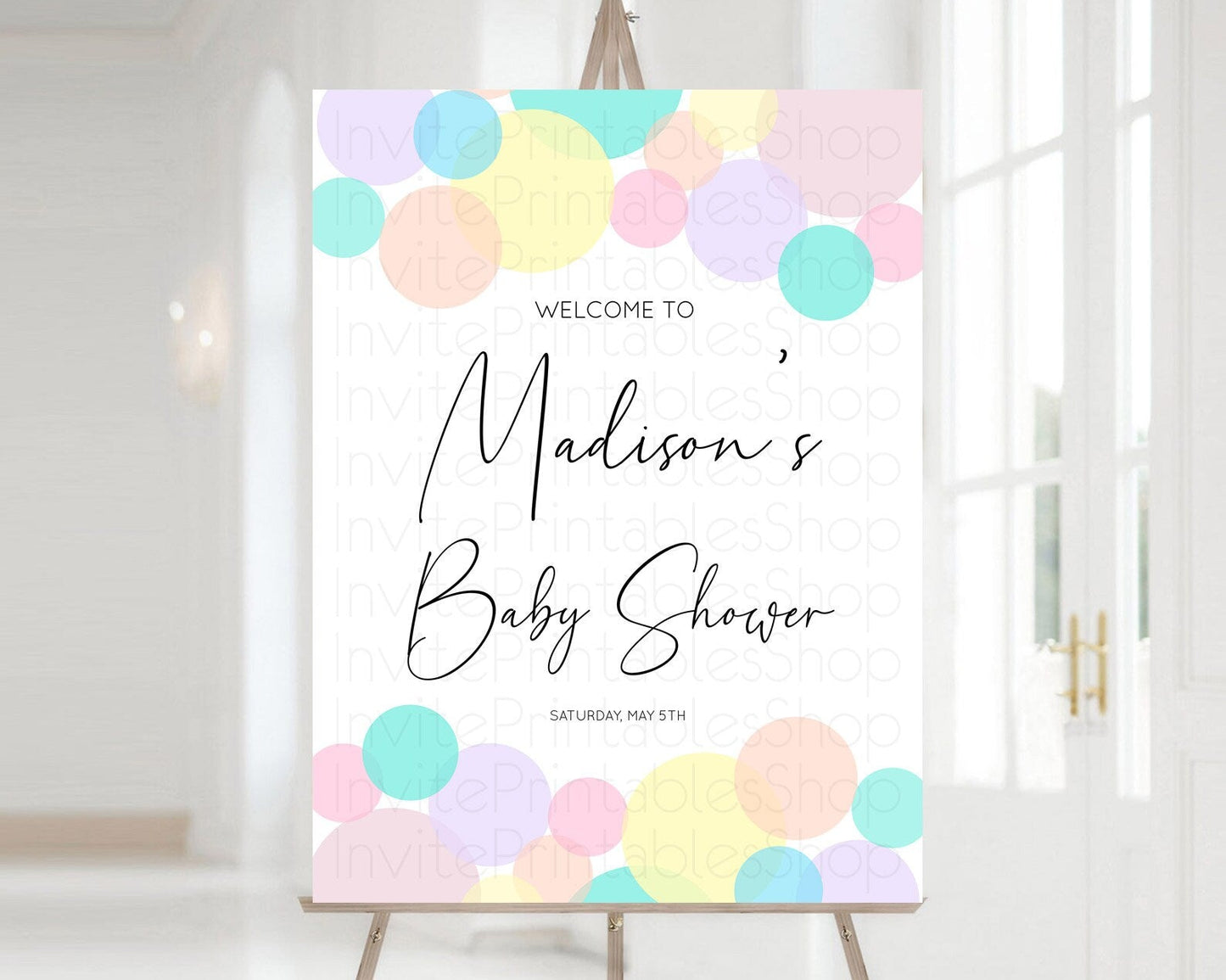 Rainbow Baby Shower Welcome Sign Pastel Welcome Board Pastel Rainbow Confetti Welcome Sign Colorful Bubbles Pastel Welcome Sign D10784