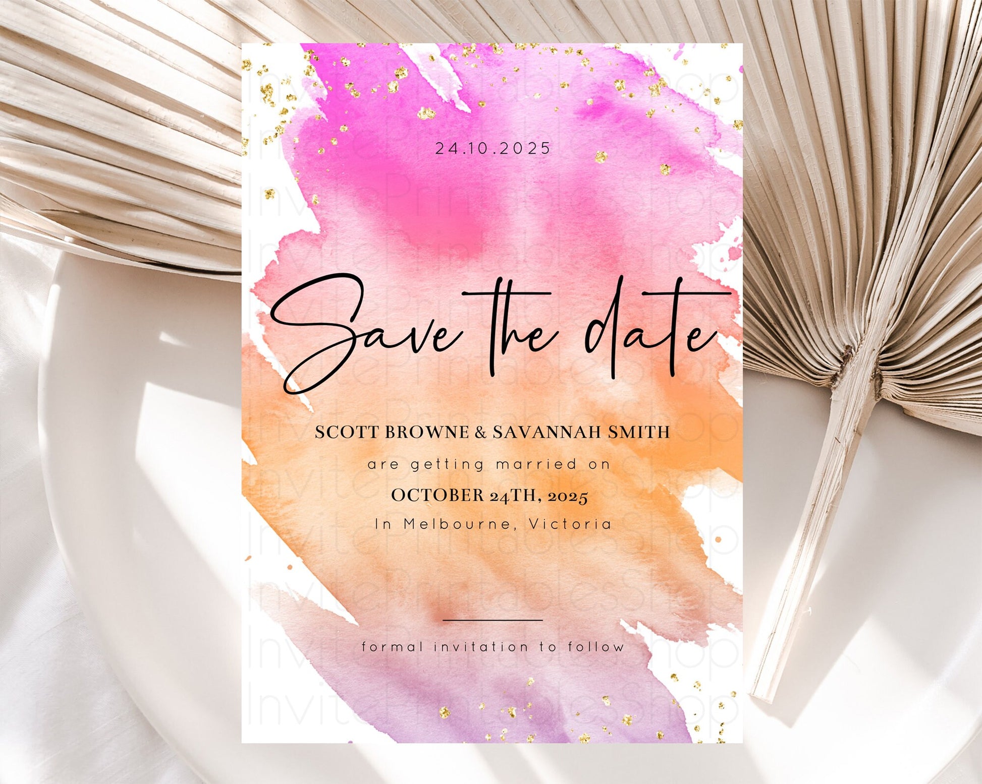 Editable Pastel Save The Date Template Pastel Ombre Rainbow Watercolor Color