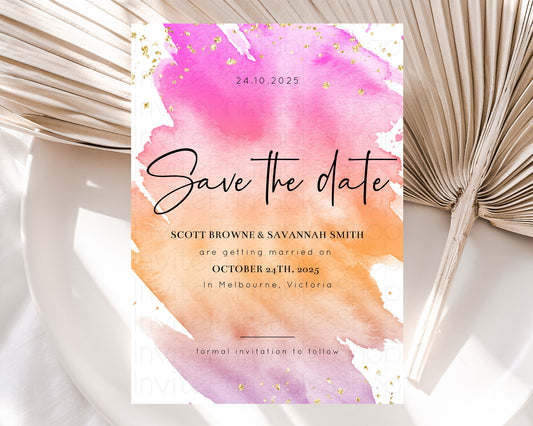 Editable Pastel Save The Date Template Pastel Ombre Rainbow Watercolor Color