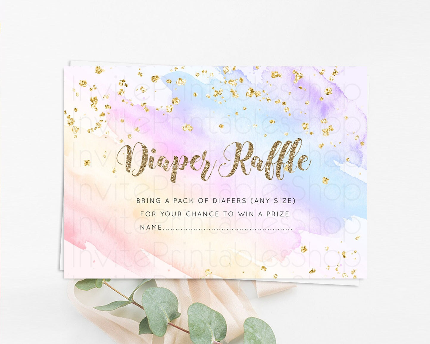 Pastel Diaper Raffle Card Pastel Rainbow Diaper Raffle Insert Colorful Ombre Watercolor Diaper Ticket Confetti Glitter Raffle Game D10633