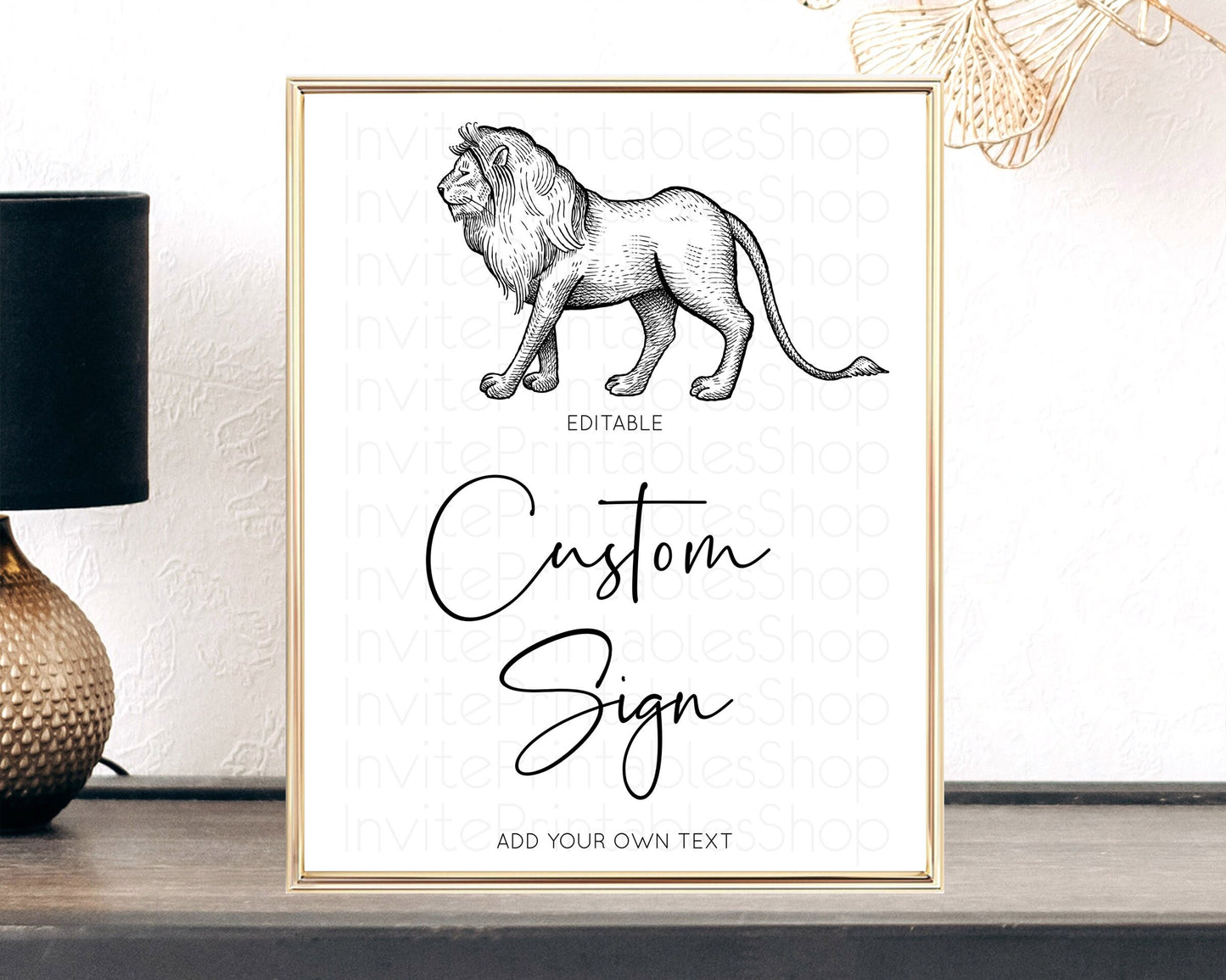 Lion Table Sign Decor Lion Safari Adventure Party Dried Palm Ferns Zoo 1st Birthday Baptism Baby Shower Bridal Shower Wedding D10246