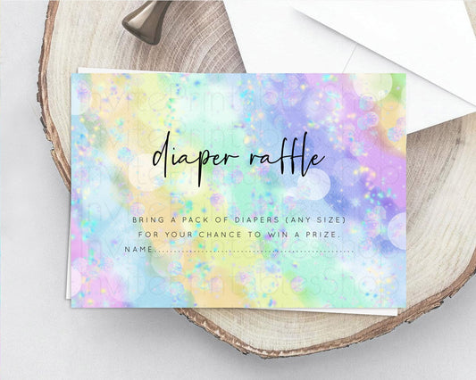 Rainbow Diaper Raffle Card Pastel Diaper Insert Colorful Pastel Watercolor Ombre Diaper Ticket Iridescent Sprinkles Raffle Game D10689