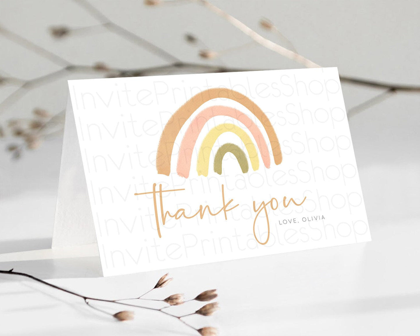 Pastel Rainbow Thank You Boho Rainbow Thank You Card Rainbow Birthday Thank You Cards Pastel Rainbow Teacher Thank You Card Template D10684