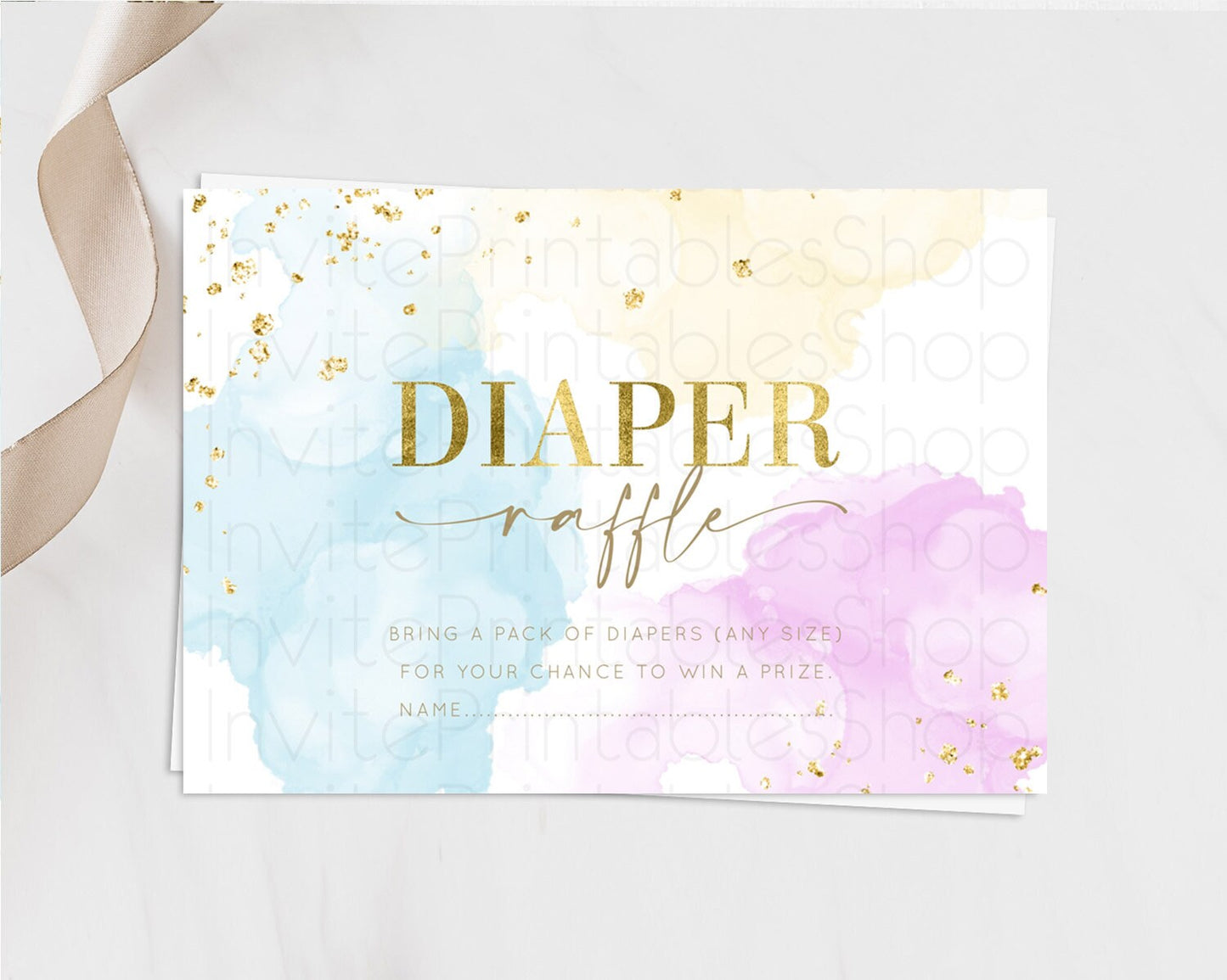 Pastel Diaper Raffle Card Pastel Rainbow Diaper Raffle Insert Colorful Ombre Watercolor Diaper Ticket Confetti Glitter Raffle Game D10204