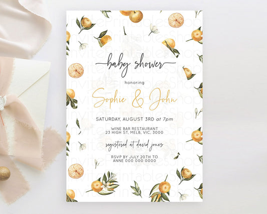 Editable Citrus Baby Shower Invitation Orange Lemon Invitation Citrus Floral