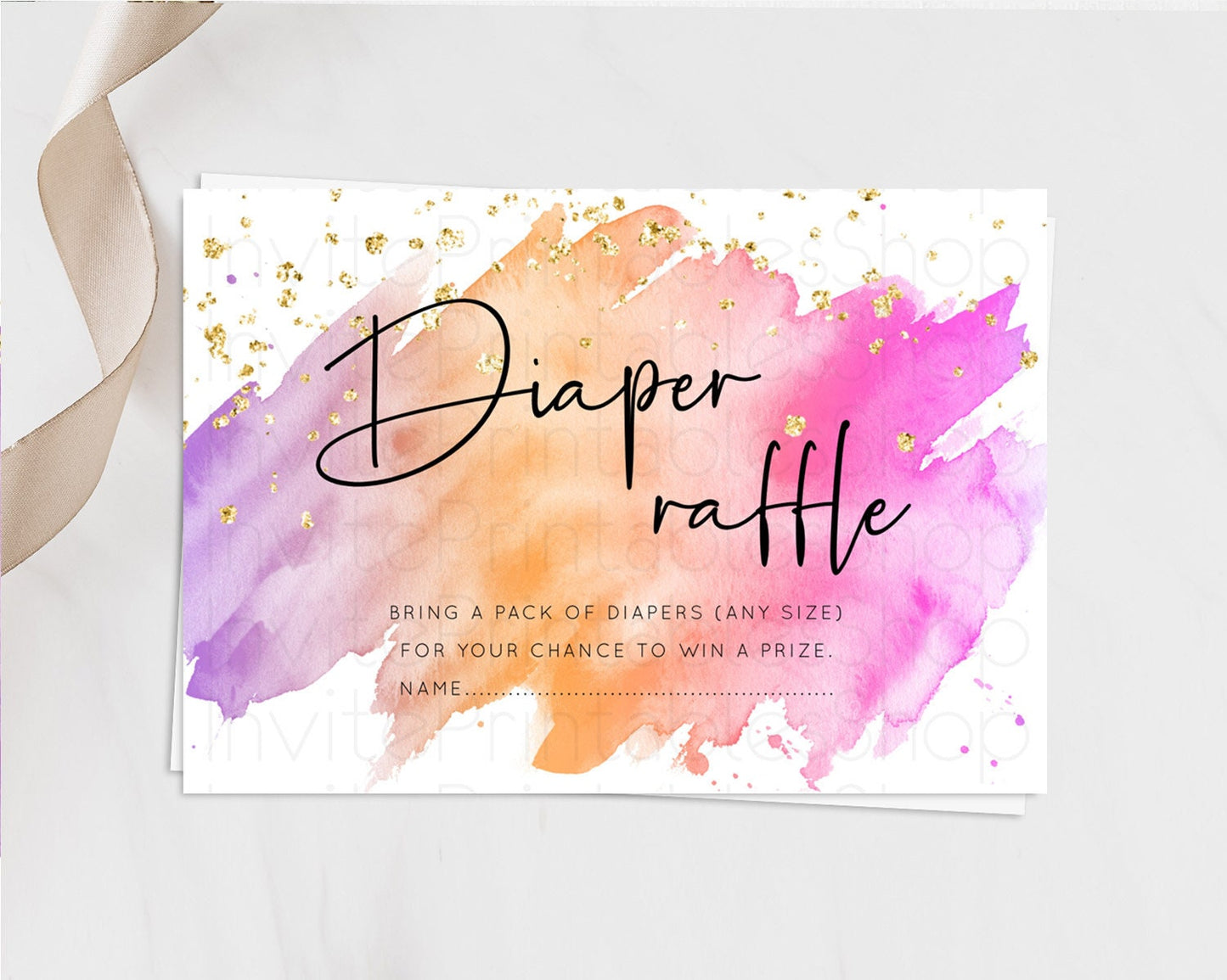 Pastel Diaper Raffle Card Pastel Rainbow Diaper Raffle Insert Colorful Ombre Watercolor Diaper Ticket Confetti Glitter Raffle Game D10488