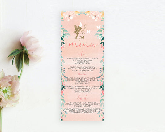 Editable Fairy Menu Fairy Menu Template Enchanted Garden Pastel Floral Butte