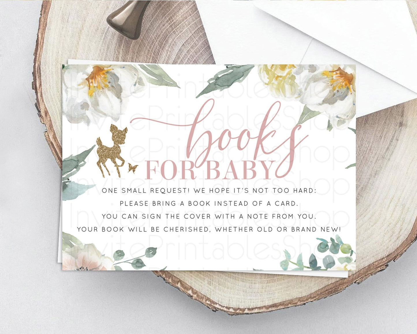 Fawn Books For Baby Card Deer Book Insert Floral Deer Book Card Enchanted Forest Butterfly Pastel Baby Shower Book Poem Request D10120