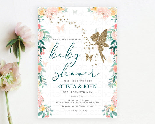 Editable Fairy Baby Shower Invitation, Secret Garden, Fairy Garden, Pastel G