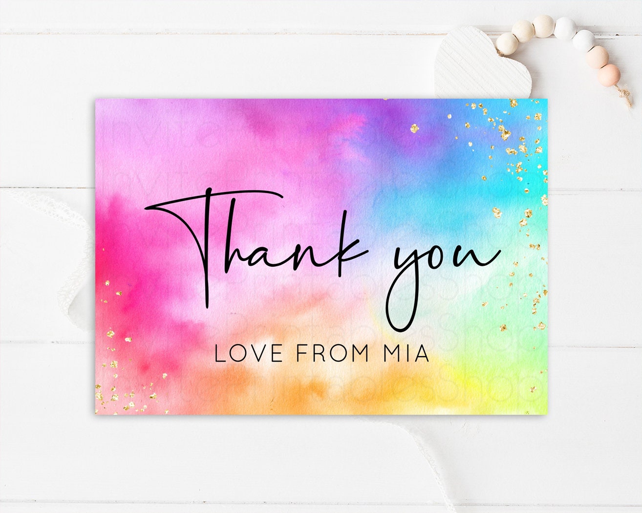 Pastel Rainbow Thank you Colorful Watercolor Folded Gift Cards Custom Note Message Glitter Birthday Engaged Baby Shower Wedding Guests 509
