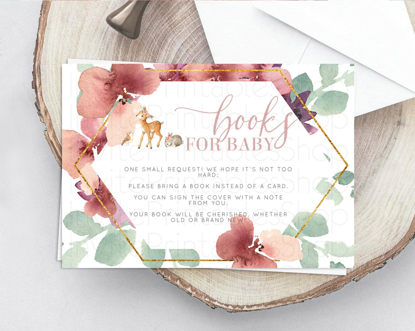 Fawn Books For Baby Card Deer Book Insert Floral Deer Book Card Enchanted Forest Butterfly Pastel Baby Shower Book Poem Request D10913