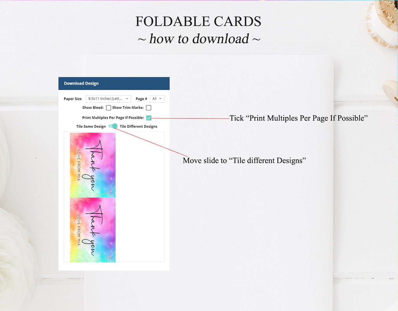 Pastel Rainbow Thank you Colorful Watercolor Folded Gift Cards Custom Note Message Glitter Birthday Engaged Baby Shower Wedding Guests 509