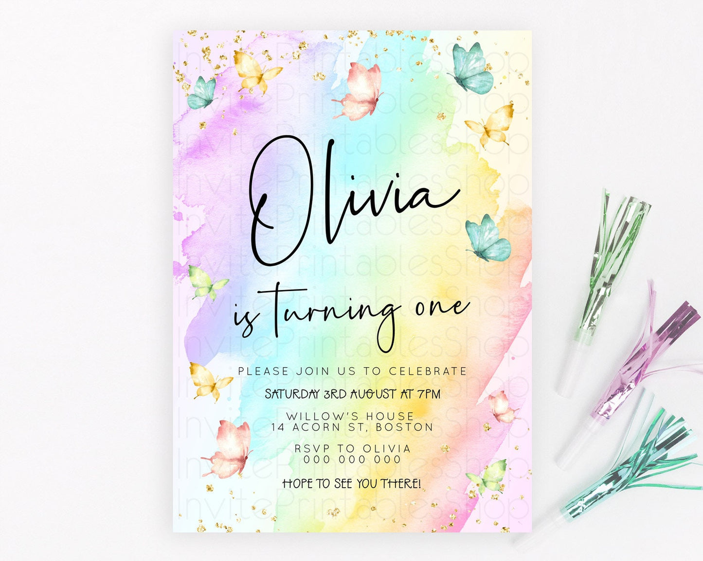 Editable Pastel Butterfly Birthday Invitation Butterfly Birthday Invitation