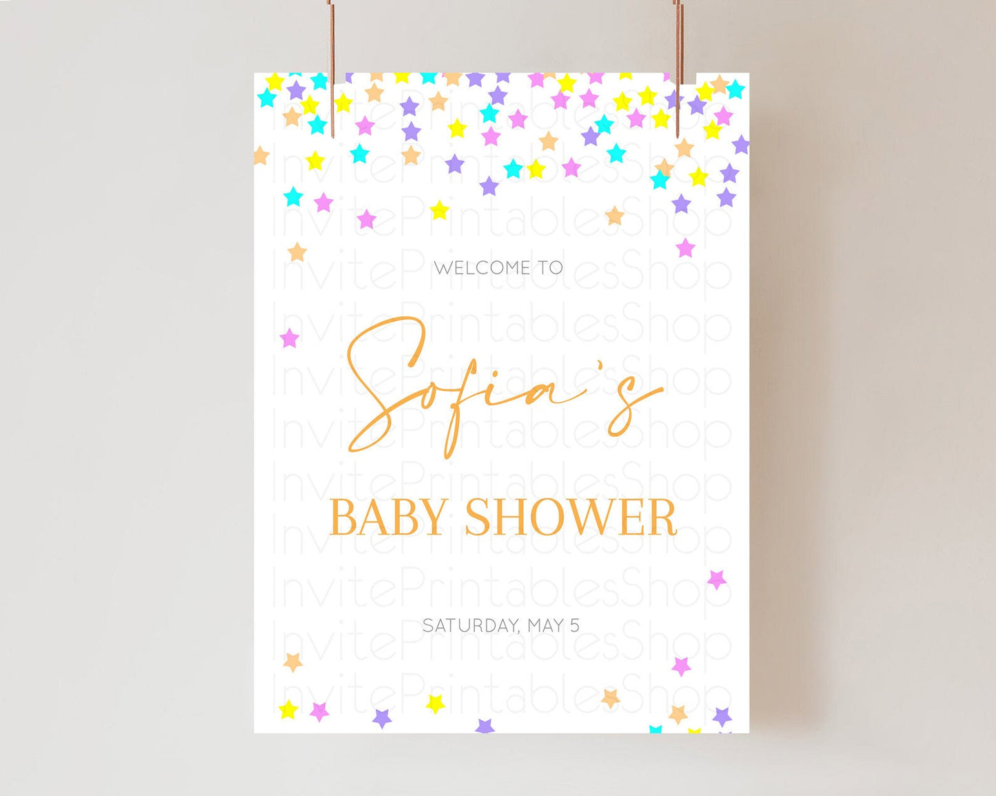 Star Baby Shower Welcome Board Pastel Stars Welcome Sign Shooting Star Rainbow Colorful Confetti Twinkle Little Star Welcome Sign D10397