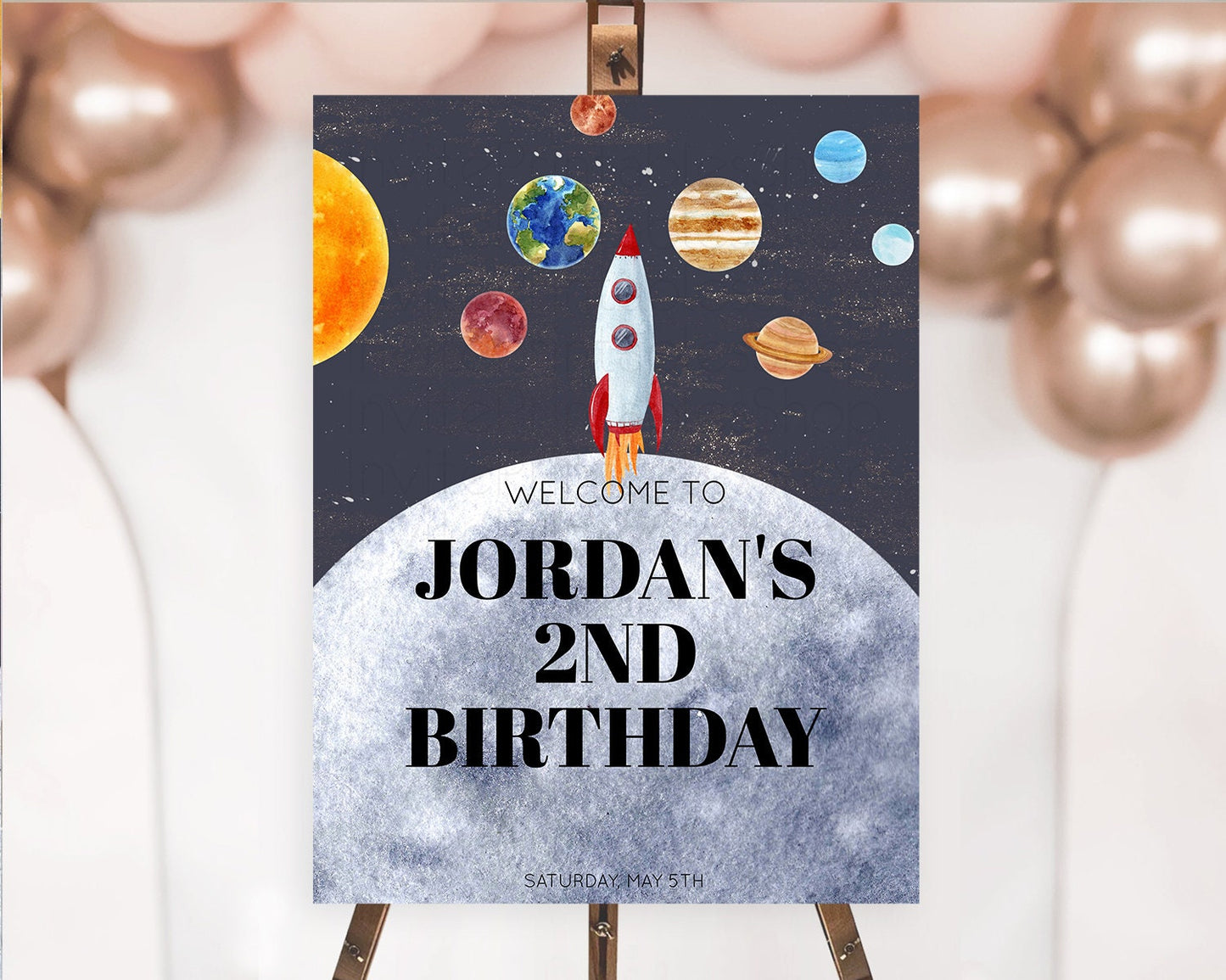 Space Birthday Welcome Sign Space Welcome Board First Trip Around the Sun Welcome Poster Planets Solar System ONE year Birthday Sign D10430