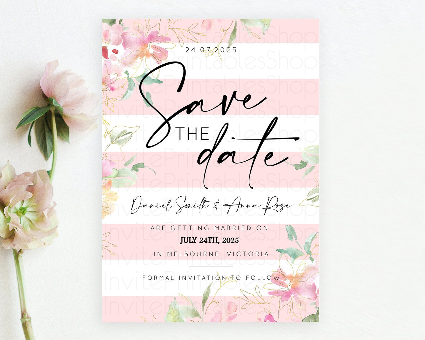 Wildflower Save The Date Template Secret Garden Save The Date Pastel Floral Garden Party Boho Flowers Birthday Baby Shower Wedding D10301