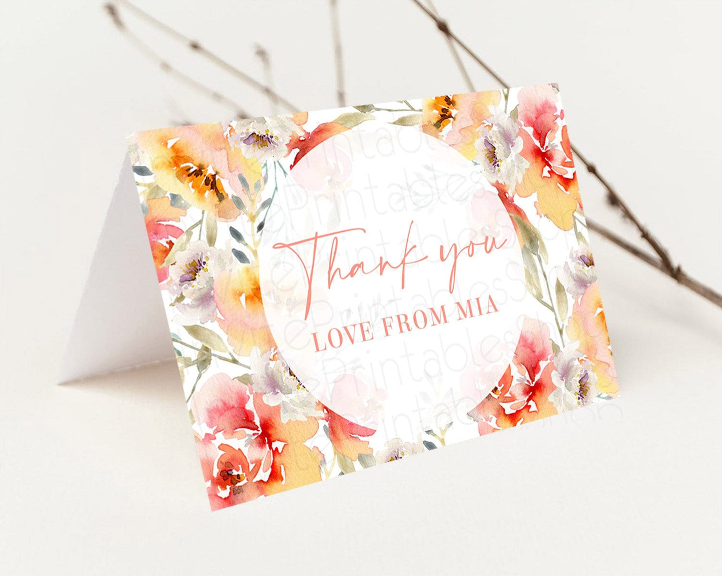 Editable Secret Garden Thank You Wildflower Thank You Card Pastel Flower Gar