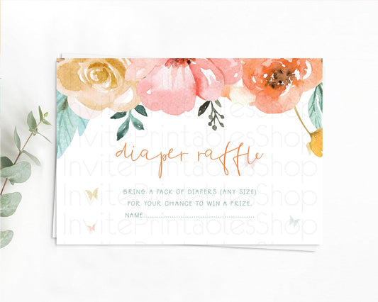 Secret Garden Diaper Raffle Card Boho Wildflower Diaper Raffle Insert Pastel Flower Garden Baby Shower Card Flower Raffle Game D10347